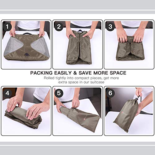 REYLEO 4 Set Packing Cubes Travel Luggage Organizer Storage Bags Pouch Clothing Shoe Sorting Packages Brown CCPO1 - Thumbnail 4