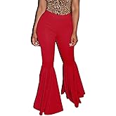 GUOLEZEEV Women Bell Bottoms Solid Elastic Waist Stretchy Fitted and Flared Pants Plus Size