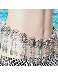 Vickay Boho   Cadenas de danza con borlas de varios capas, color turquesa