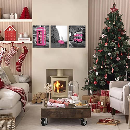 Girls Pink Paris Theme Room Decor Wall Art Paris Eiffel Tower Decor for Bedroom for Canvas Black and White Art Eiffel Tower Pictures Decorations London Big Ben Tower Eiffel Tower Painting Framed