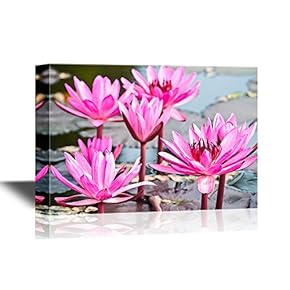 Canvas Wall Art - Pink Lotus in Lake - Gallery Wrap Modern Home Art | Ready to Hang - 12x18 inches