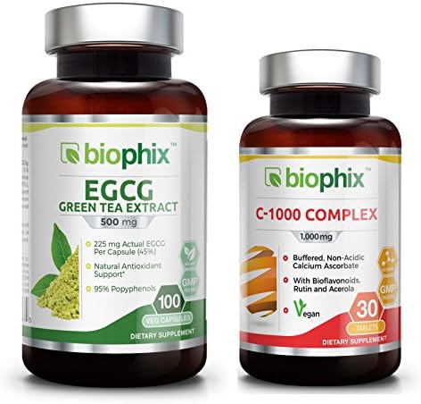 Green Tea Extract EGCG 500 mg 100 Vcaps - Free Vitamin C-1000 - Weight Loss | Free Radical Scavenger | Boost Metabolism | Heart Health | Natural Caffeine | Gentle Antioxidant | Energy