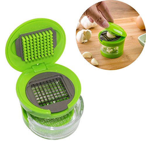 Abcsea Garlic Chopper, Garlic Dicer and Slicer, Mini Garlic Press with Stainless Steel Blades and Inbuilt Clear Plastic Tray - Green