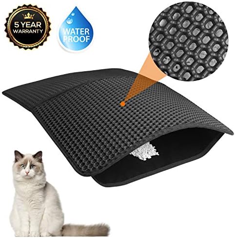 Akarden Cat Litter Mat, Waterproof Urine Proof Cat Litter Trapping Mats(25.5''X17.7''), Double-Layer Design, Easy to Clean, Scatter Control(Black)