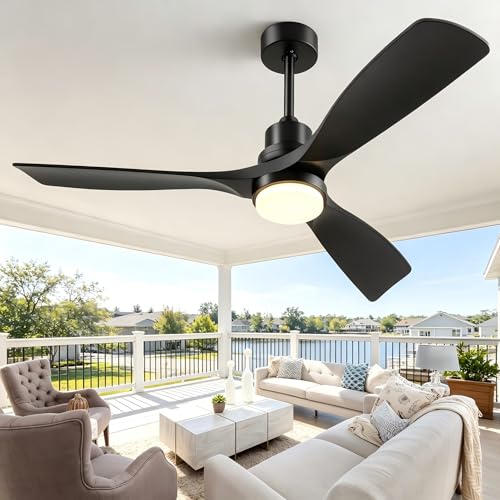Forrovenco Ceiling Fan with Light and Remote Control, 52 Inch DC Motor Silent Reversible 3 Blades 6 Speeds Modern for Bedroom Living Room Patio Outdoor/Indoor 52" Black