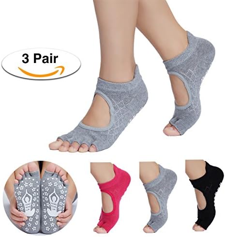 GShome Yoga Pilates Socks for Women Non Slip Skid Ballet Barre Socks Yoga Toe Socks (3color)