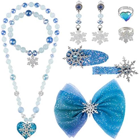 Anphsin 雪 ヘアピン アクセサリー 9点セット 子供用 冬 雪テーマ ネックレス ブレスレット クリップ式イヤリング 指輪 おもちゃセット キッズ 耳が痛くない ピカピカ 超可愛い コスプレ コスチューム小物 パーティー 誕生日 発表会 結婚式 お祝い 普段使い 姫様変身