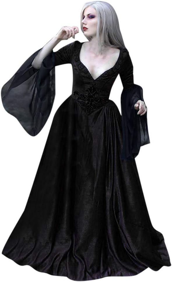 Womens Medieval Dress Vintage Gothic Steampunk Victorian Halloween Costume Holiday A-Line Dresses