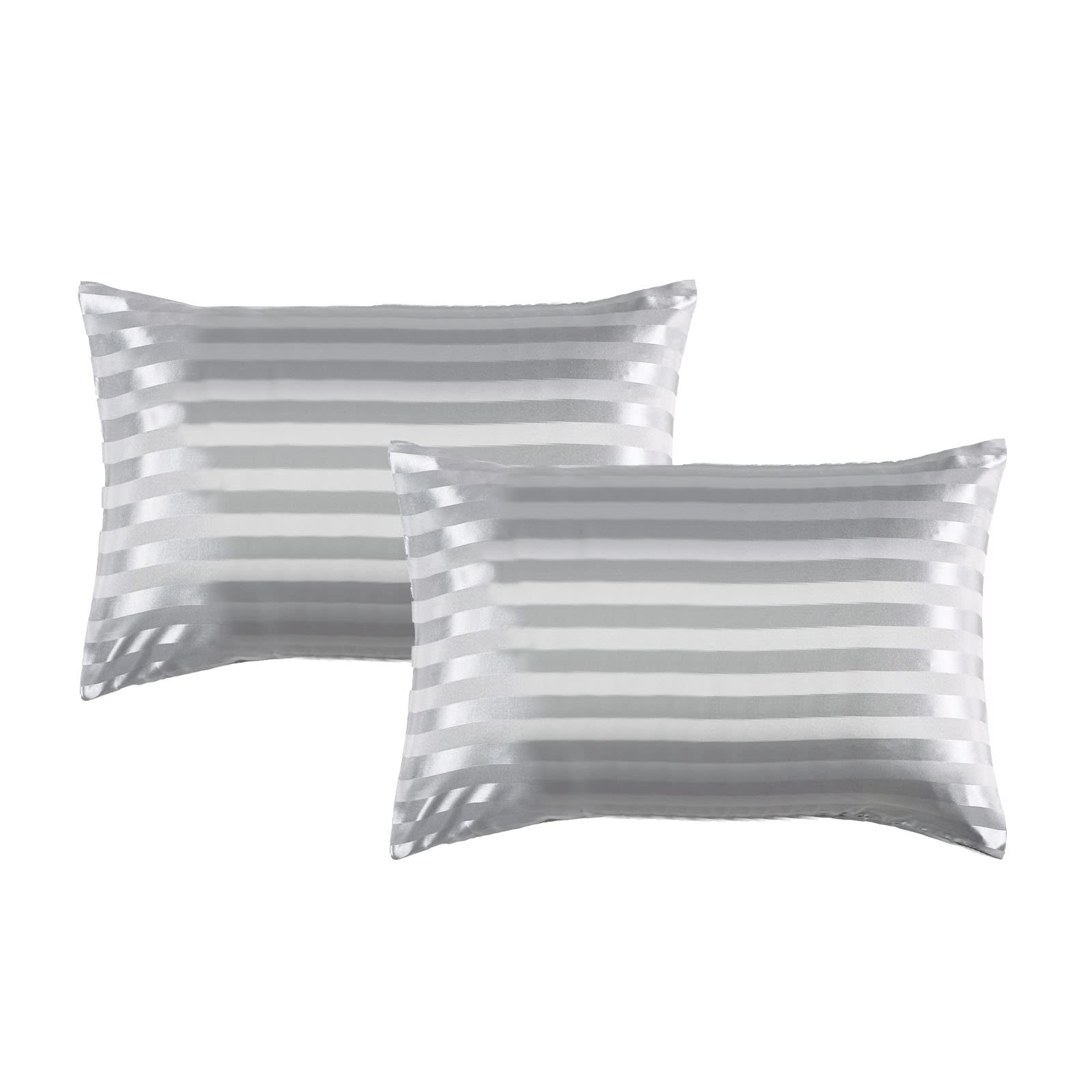 2 Pack Satin Pillowcases for Hair and Skin, Super Soft Silky Pillow Cases with Envelope Closure, Less Friction Less Wrinkles & Frizz (50 x 75cm, Grey-striped)