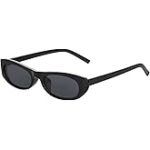 Teumire Elongated Narrow Cat Eye Sunglasses for Women Men 90s Sun Glasses Womens Small Oval Sunglasses Black Shades