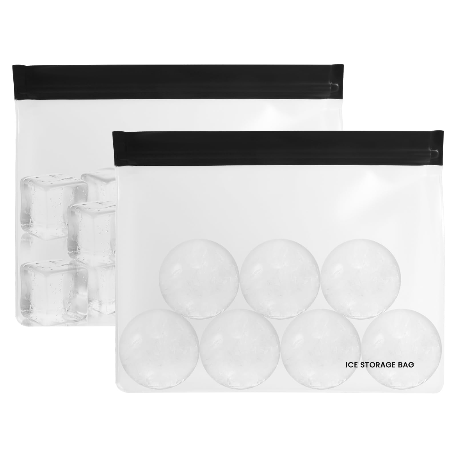 Photo 1 of 2 Pack Whiskey Ice Ball Storage Bags, Reusable Freezer Bags with Secure Zipper Seal, For Whiskey, Bourbon, and Cocktails Enthusiasts, Fits 6 Ice Balls & Ice Cubes, 10”x7”x3”, Leakproof and BPA Free