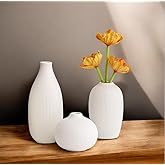 White Ceramic Vase Set of 3 - Small Modern Minimalist Ceramic Bud Vases for Home Decor - Boho Aesthetic Flower Vases for Desk, Shelf & Table, Mantle, Bookshelf (Cute & Versatile) (White)