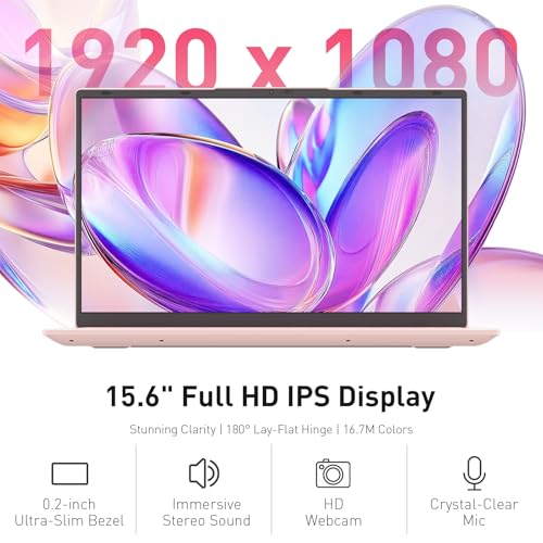 Auusda 16GB RAM 512GB SSD Laptop, Compatible with Win11, 15.6" Full HD IPS, Backlit Keyboard & Fingerprint Login, Full-Function USB C, 6000mAh, Lightweight Design for School & Work (Pink)