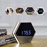 PeGear Mirror Alarm Clock Rechargeable Digital Alarm Clock with Led Table Lamp for Travel and Home