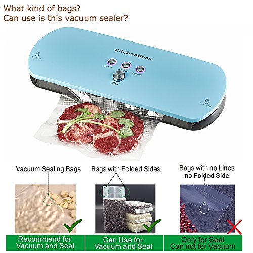 Vacuum Sealer Machine KitchenBoss for Dry & Moist Foods Preservation Automatic Vacuum Sealing System, Intelligent LED Indicator Lights, Manual Inching Function with Starter Kit (Color: Blue)