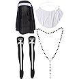 Yewong Nun Costume Accessory Set with Catholic Nun Costume Hat, Nun Collar, Cross Pendent Necklace, Cross Print Stockings