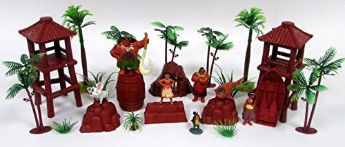 Moana 27 Piece Play Set Featuring Moana and Friends Characters and Tropical Themed Accessories - Set Includes All Items Shown in Photo
