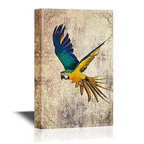 Birds and Poultry Canvas Wall Art - Blue Parrot Flying in The Sky - Retro Style Gallery Wrap Modern Home Art | Ready to Hang - 12x18 inches