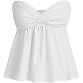 Milumia Women Textured Tube Tops Strapless Twist Front Flared Hem Crop Tee Shirts