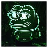Such Wow! 3D LED Pepe the Frog Meme Desk Table Bedroom Night Light Lamp - Touch/Remote Controlled, 7 Different Colors, 8.5
