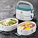 Lille Home 48oz Stackable Stainless Steel Compartment Lunch Box | 2-Tier Bento Box/Food Container with Insulated Lunch Bag | With Individual Lid for Each Layer (Blue)
