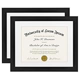 Americanflat 2 Pack 11x14 Black Diploma Frames | Displays 8.5x11 Diplomas with Mat or 11x14 Without Mat. Shatter-Resistant Glass. Hanging Hardware Included!
