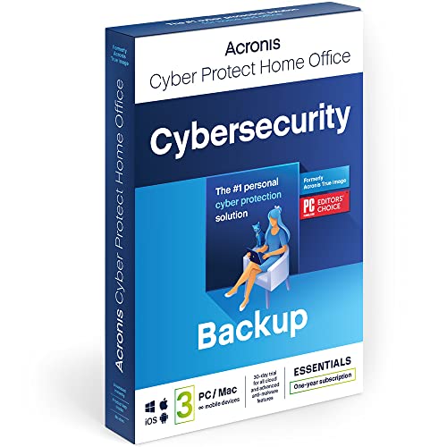 Acronis Cyber Protect Home Office 2023 , Essentials , 3 PC/Mac , 1 año , Windows/Mac/Android/iOS , Seguridad y copia de seguridad en Internet , Copias de seguridad Correo Postal