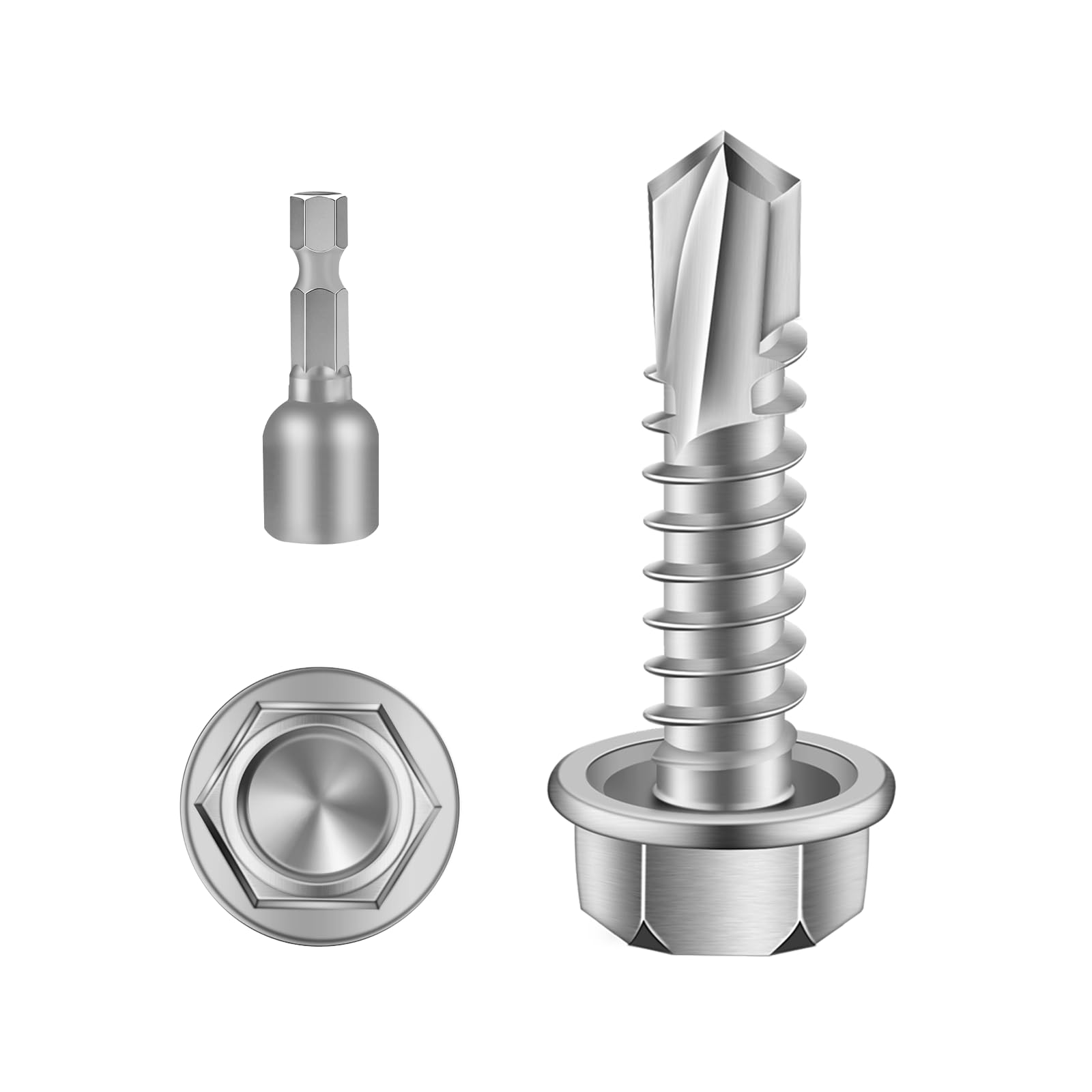 Mellewell #10 x 1/2" Hex Washer Head Self Drilling Screws, Self Tapping Sheet Metal Screws, 410 Stainless Steel, 100 PCS