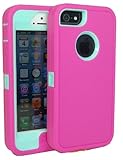 BeautyChase(TM) Iphone5/5S Defender Body Armor Case Comparable to Otterbox Defender Series (hot pink/light blue)