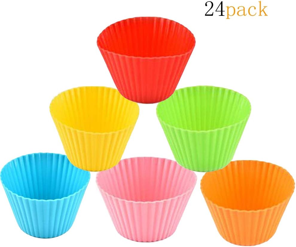 Muffin Cases Baking, 24 Pack Reusable Molds Cupcake Cases Liners Muffin Cups Cake Molds Reusable and Non-stick