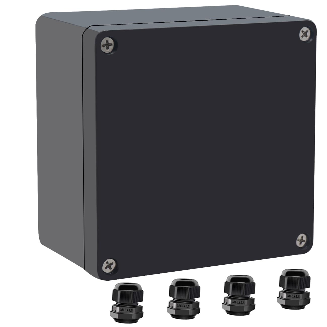 Photo 1 of Otdorpatio Junction Box IP65 Waterproof ABS Plastic Electrical Project Case Power Junction Boxes, Project Box with 4 PCS M16 Cable Glands 4.72x4.72x2.95 inch (120x120x75mm)