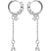 Silver CZ Chain Hoop Dangle Earrings for Women Bling Zircon Waterdrop Link Drop Earrings Teardrop Droplets Dangling Earrings Jewelry Accessories