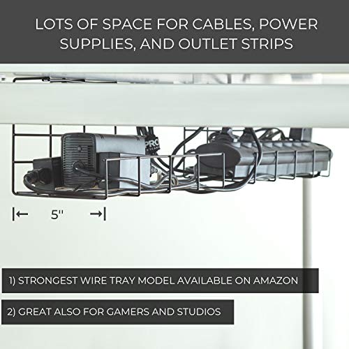 Under Desk Cable Tray - Super Sturdy Cable Organizer for Wire Management. Metal Wire Cable Tray for Office, Studio and Home (Black16'') (Black - Single)
