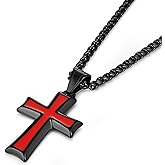 HZMAN Mens Stainless Steel Cross Pendant Necklace with Wheat Chain