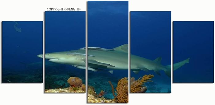 PENGTU Paintings Modern Canvas Painting Wall Art Pictures 5 Pieces Lemon Shark negaprion brevirostris Wall Decor HD Printed Posters Frame