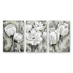 Canvas Wall Art Abstract Oil Painting Feature Flowers Painting Artwork for Home Prints Framed - 16"x24" x 3 Panels