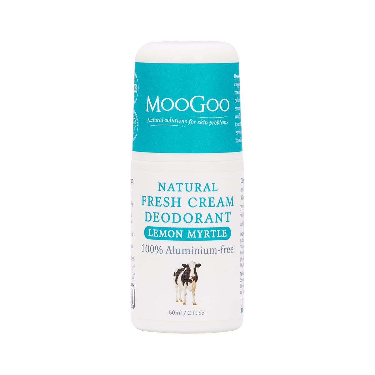 MooGoo Natural Deodorant Lemon Myrtle - Non-Irritating, Bicarb & Aluminium-Free Roll-On, Odour Control for Adults & Kids, 60ml / 2 fl.oz.