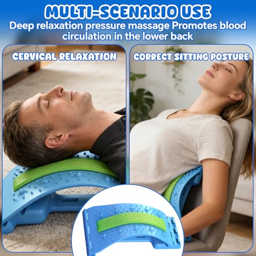 Blue Back Stretcher - Adjustable Lumbar Tool - Back Extender - Daily Stretching Board for Posture and Relaxation - Suitable for Yoga and Fitness | Tavoletta per stretching quotidiano, supporto per postura e rilassamento, adatto a yoga e fitness