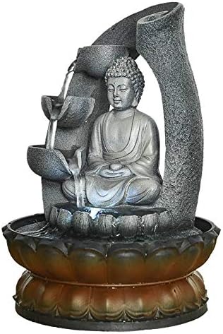 QTQZ 11in Buddha Tabletop Water Fountain for Home Decoration with LED Light
