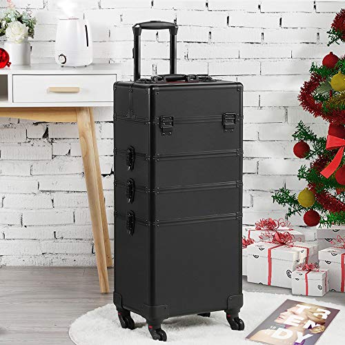 Yaheetech Extra Large Makeup Case Rolling Cosmetic Trolley Lock