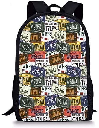 School Bags USA,Retro American Auto License Plates Utah Washington Rhode Island North Carolina Print,Multicolor for Boys&Girls Mens Sport Daypack