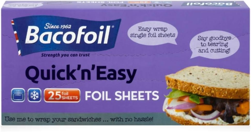 Bacofoil Individual Aluminium Thick Kitchen Foil Sheets (25 x 26cm) x