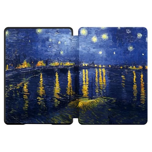 Capa Para Kindle Paperwhite 12ª Geração e Kindle Colorsoft 7 Polegadas (SA569P, SA568B, SA58CB, SA59CP) – Função Liga/Desliga - Fechamento Magnético - Sistema de Hibernação (Noite Sobre o Ródano)