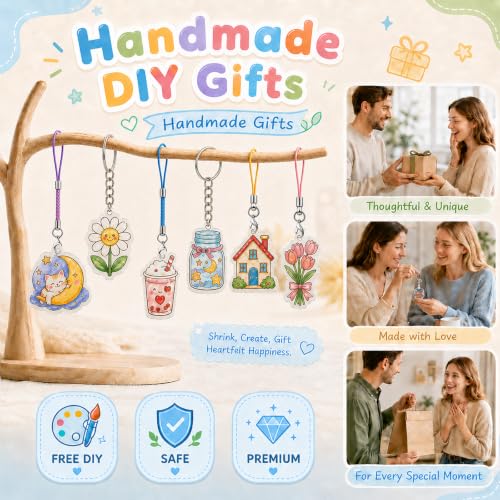 Lurkapes 171 Pieces A5 Plastic Magic Kit, Plastic Thermotractile Magic Paper, Punch, Keychains, Carabiners for Mobile and Small Open Metal Rings, Creative DIY Crafts