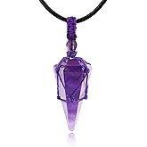 TIKCAUZ 6 Facet Reiki Chakra Crystal and Healing Stone Necklace Pointed Crystal Pendant Reiki Stone Adjustable Rope Necklace for Women Men