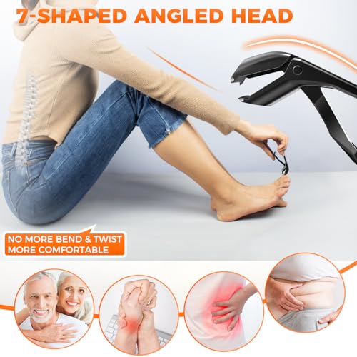 Toenail Clippers for Seniors Thick Toenails, Upgrade Angled Head Large Toe Nail Clippers for Men with Wide Jaw Opening, Sharp Heavy Duty Fingernail Clipper Cutter with Catcher Long Handle -Black