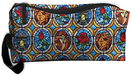 Fashion Beauty And Beast Fairytale Glass Canvas Travel Toiletry Organizer Pencil Case Hanging Householder Makeup Bag