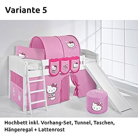 Ida Hello Kitty Pink Loft Bed With Slide And Curtain White