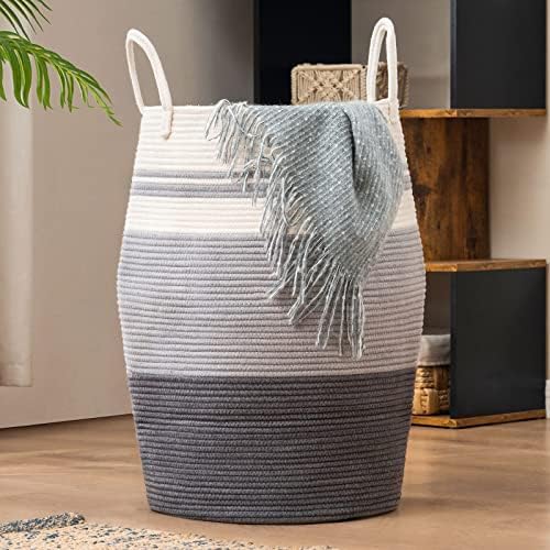 Photo 1 of 105L Extra Large Laundry Hamper Basket by Fiona's magic, Woven Tall Clothes Hamper for Storage Blanket, Toys and Dirty Cothes in Bedroom and Living Room Organizer, Grey