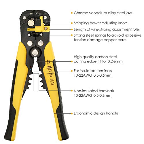 Wire Stripper Automatic Wire Stripping Tool Self-adjusting Cutter Crimper Multi Pliers,With cutting,crimping,stripping function , Equipped with multi-function screwdriver tools